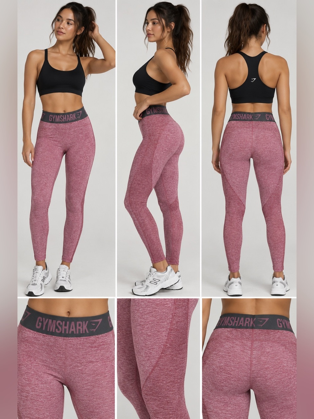 Gymshark Flex Seamless Leggings Women’s Small Pink Marl Gray Logo Waistband